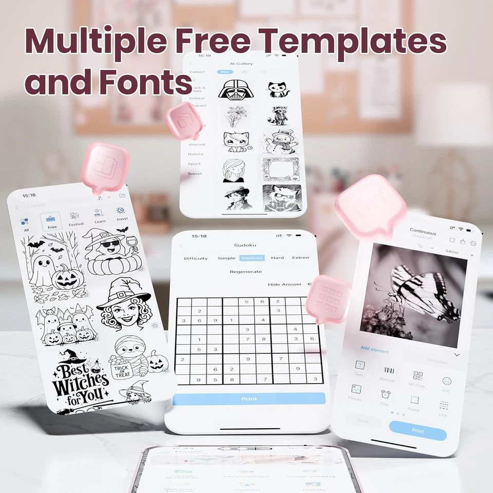 Sticker Printer, PM290C Portable Mini Printer, Inkless Bluetooth Sticker Maker - Image 3 of 4