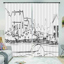 A Nice Sketch House Ink 3D Curtain Blockout Photo Printing Curtains Drape Fabric