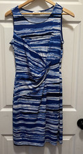 New Calvin Klein Womens 4 Sleeveless Sheath Dress Runched Waist Blue Career