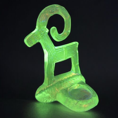 Kosta Boda Clear Glass Goat Candle Holder Tea light Green Manganese 365nm UV - Picture 1 of 15