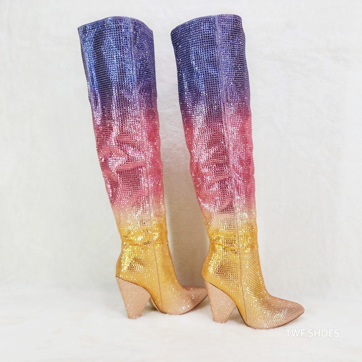 Vegas Gold Ombre Rhinestone OTK Thigh boots 4.25