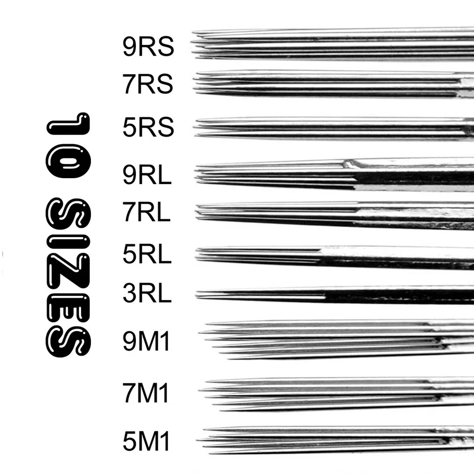 50 Disposable Tattoo Needles RL RS M1 + 50 Matching Nozzles Taper Tube Tips - Image 2 of 4