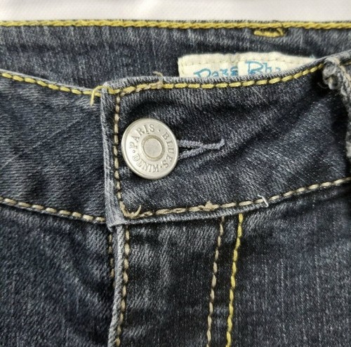 Paris Blues Juniors Distressed Size 7 Flare Dark Blue Denim Jeans Embellished - Picture 2 of 8