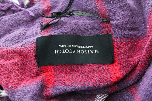MAISON SCOTCH Women Scarf One Size Purple Tartan Check Tassels Woven Twill - Picture 7 of 8