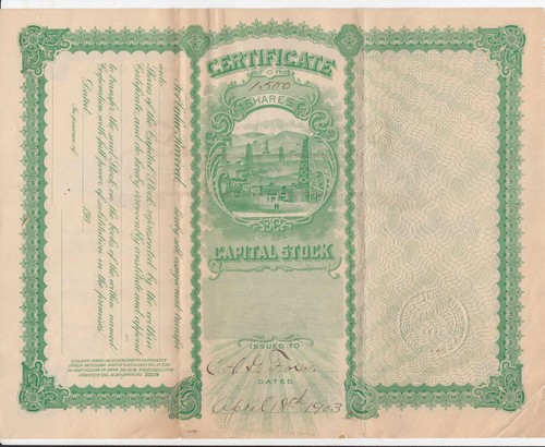 Rare State Line Oil Company Stock Certificate ~ Oil Derrick and Train Vignette - Picture 3 of 3