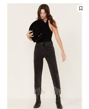 Rock  Roll Denim Ladies High Rise Chain Fringe Straight Cropped Jeans RRWD9HRZ