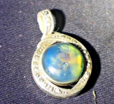Excellent Natural Clear Sky Blue Dominic Amber .925 Sterling Silver Pendant 33mm
