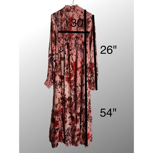 H&M Pink Red Floral Long Maxi Kaftan Dress Size 12 Smocked Smoked Upper Shoulder - Picture 16 of 20
