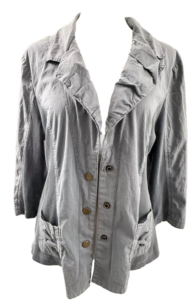 xcvi Wearables Women's L Gray Button Front Fillet Jacket