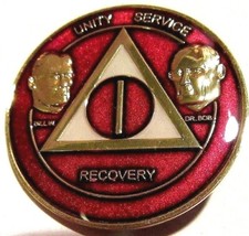 Alcoholics Anonymous 1 Year Burgundy Red AA Medallion coin Chip Token Sobriety