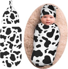 Cow Print Baby Stuff Swaddle Blankets Beanie Hat Sets One Size, Print1