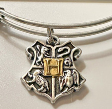Alex and Ani Harry Potter Hogwarts Crest Two Tone Charm Silver Bangle Bracelet
