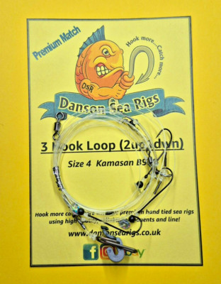 3 Hook Loop Meeresangeln Rigs 4er Pack Kamasan B940 Haken 2 Up 1 Down Beach UK