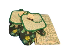 Mainstays Tropical Turquoise Kitchen Potholder + Oven Mitt & Kitchen Towel NEW