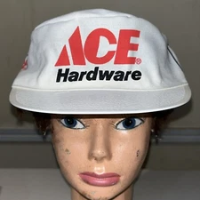 Attic Find - VINTAGE Ace Hardware Painters Hat Cap White Red Store NOS
