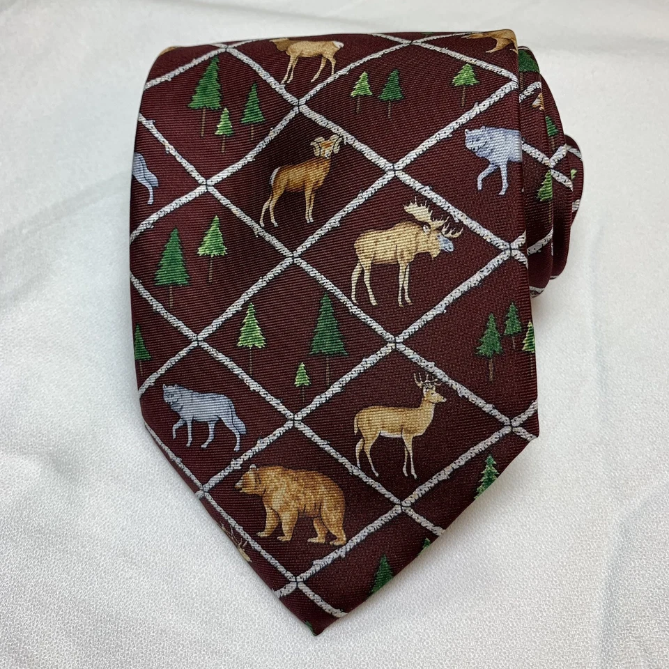 Gravata Alynn vida selvagem norte-americana gravata seda EUA urso lobo alce veado - Imagem 2 de 4