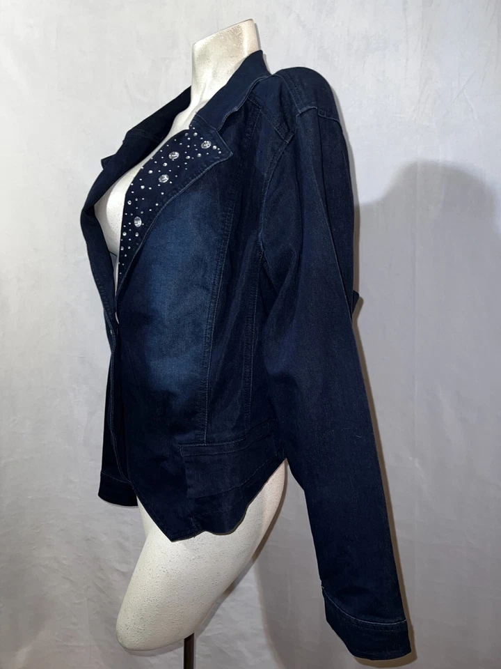 Chaqueta Ashley Stewart Talla 22/24 Azul Denim Solapa con muescas y adornos Blazer Foto 4 de 4