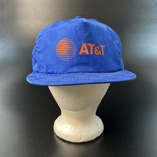 Vtg 80s Snapback Trucker Hat AT T Logo Blue Orange Check USA Call Before You Dig