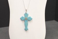 Turquoise Cross Pendant With 9mm Bullet Head On Sterling Silver Necklace Turquoise Cross Pendant With 9mm Bullet Head On Sterling Silver Necklace