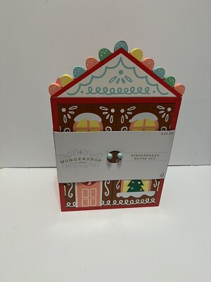 9pc Wood Gingerbread House Figurine Set - Wondershop Brown NIB