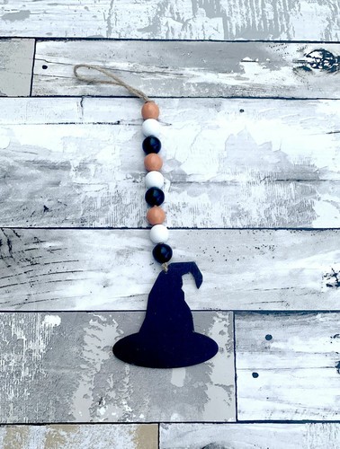 Hexenhut orange schwarz weiß Holz Perlen Anhänger Girlande Boho Quaste Quasten Rusti - Bild 1 von 2