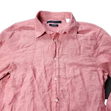 Perry Ellis Linen Button Shirt Mens S Small  Pink Long Sleeve Cotton Blend