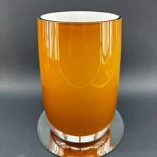 ZWIESEL Vintage Butterscotch 9.5” Cased Blown Glass Vase Modernist Signed German