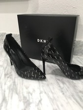 New DKNY Black Patent Leather Heels Shoes With Logo Size 38