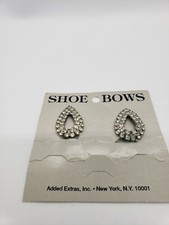 Vintage Shoe Bows Teardrop with Rhinestones Silver Tone Metal