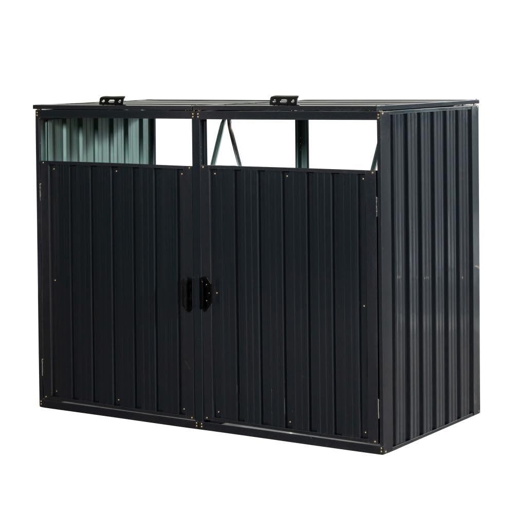 Garbage Bin Shed Stores 2 Trash Cans Metal Outdoor Bin Shed for Garbage Storage