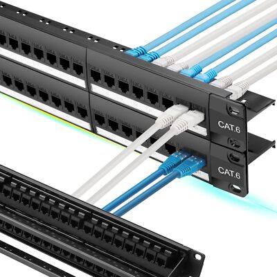 48 Port Cat6 Ethernet Patch Panel Toolless Termination Gold Plated 10G Speed