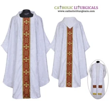 V COLLAR WHITE GOTHIC Vestment & Stole Set Unlined Chasuble,Casel,Casulla,NEW