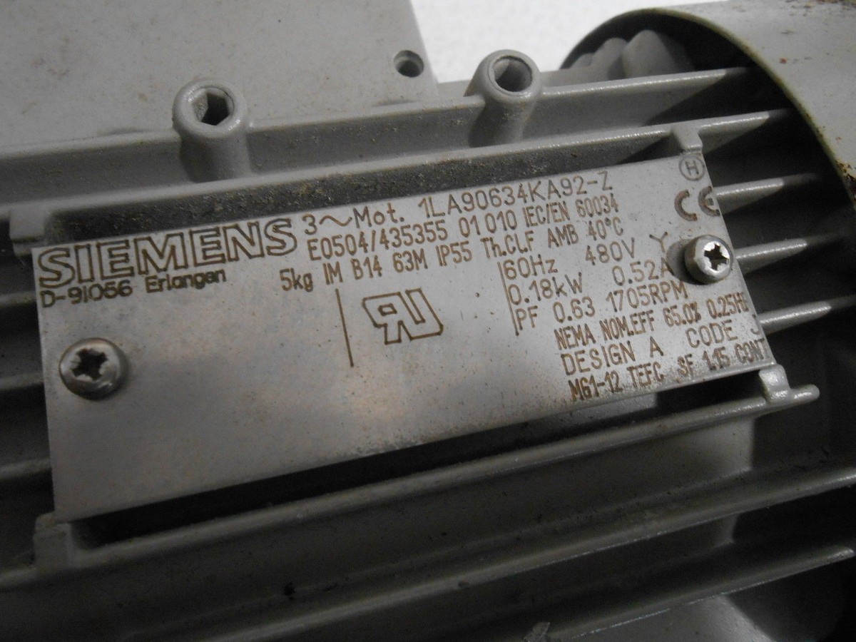 Siemens motor 1LA90634KA92-Z Eriangen 3PH D-91056 480V 60HZ