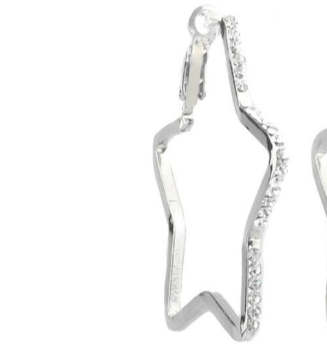 35mm Star Shaped Hoop Earrings Silver Plated Rhinestone Crystal Studded Hoops - Picture 3 of 3