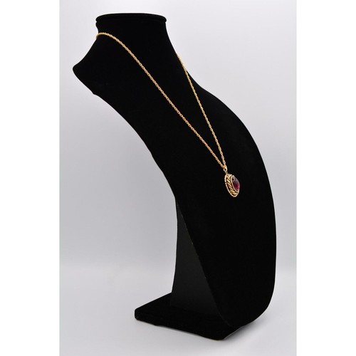 Vintage Cabochon Necklace Pendant Purple Glass Gold Tone Chain NOS 1980s Bin6B - Picture 5 of 12