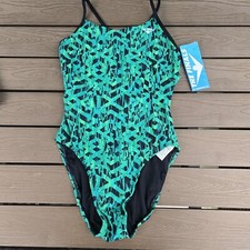TYR The Finals Women Omega Swimsuit Swanback Green 1 Piece- Size 32 New