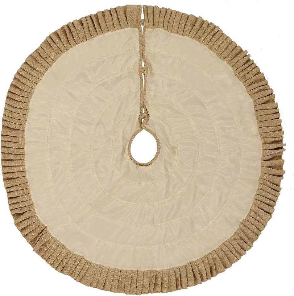 Festive Burlap Ruffled Solid Color Cotton Farmhouse Christmas Decor round 48" Di - Image 2 of 4