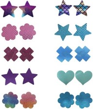 Women's Pasties Nipple Covers Disposable Colorful 10 Pairs Blue and Purple