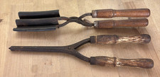 2 Antique Hair Tools Curler And Crimper Finger Waves Wood Handles Stove Top 9.5"