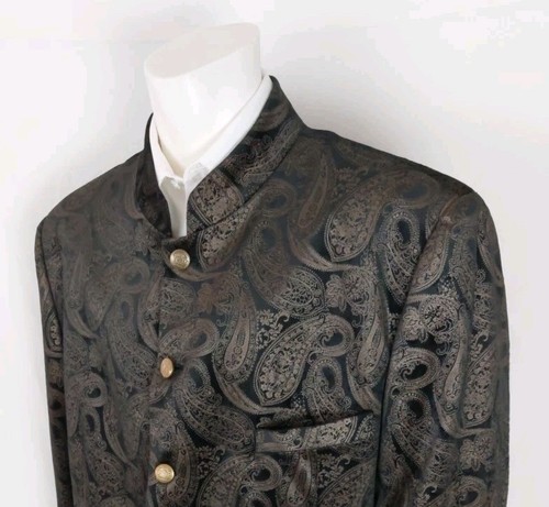 Blu Martini Brown & Black Paisley Velvet Bandhgala Suit Men's Size 54R - Picture 4 of 7