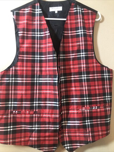 Vesuvio Napoli Vest Italy Red Black White Plaid Button Down Preppy Holiday XL
