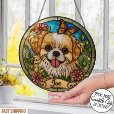Personalized Dog Portrait Stained Glass Suncatcher, Custom Pet Memorial Photo