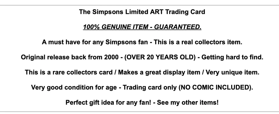 The Simpsons 2000 Rare Art Trading Card Comics Chase Vintage Retro Memorabilia - Image 2 of 4