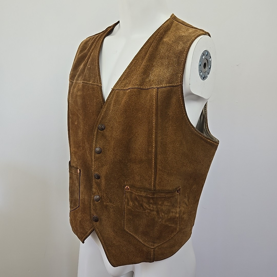 VTG 70s Schott Rancher Western Suede Leather Biker Vest