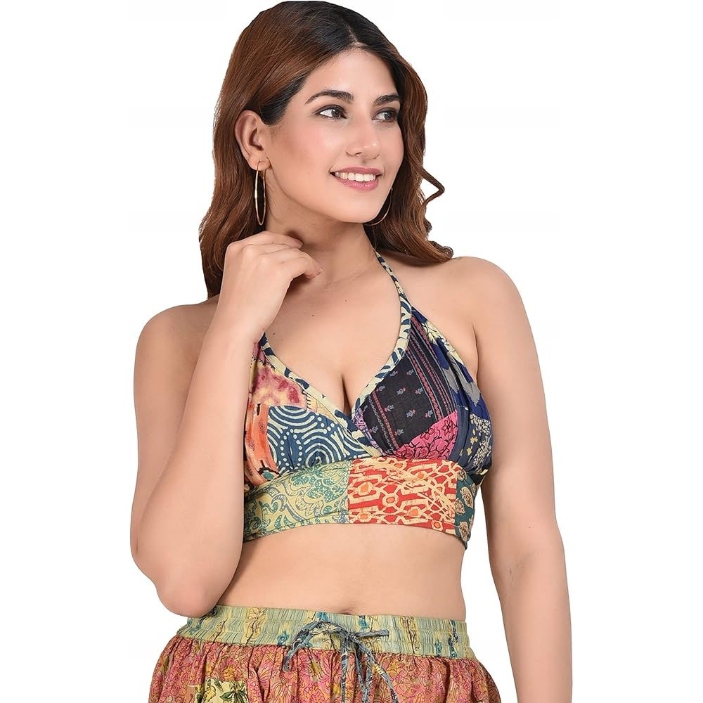 Hippie Forever Boho Patchwork Printed Halter Top … - image 1