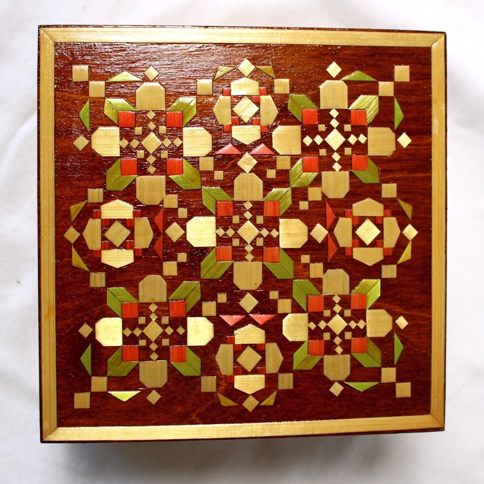 Vintage Straw Inlay Wood Boxes: Handmade Belarusian Hinged Keepsake ...