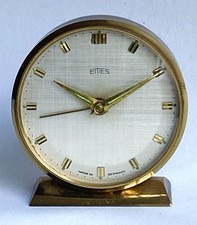STYLISH small vintage EMES polished brass mechanical ALARM CLOCK fwo
