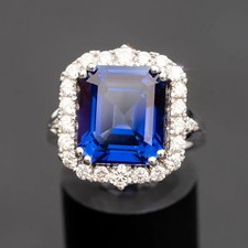 4.60 Ct Emerald Cut Natural Sapphire Diamond Promise Wedding Ring 14K White Gold