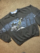 Vintage 90s Art Unlimited Sportswear Wolf Wrap Around Pullover Crewneck XL 