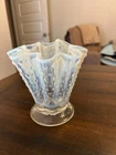 Vintage Fenton Moonstone Hobnail Handkerchief Opalescent Vase